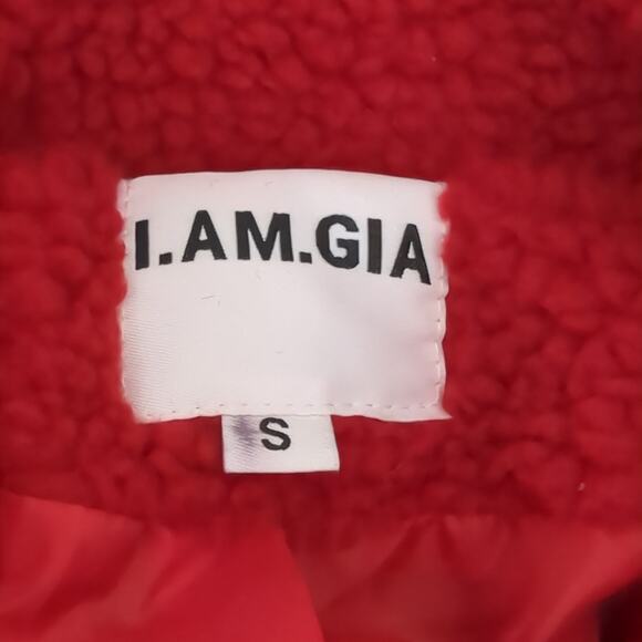 I.AM.GIA Women's Pixie Teddy Coat Medium Oversize Sherpa Jacket Red Fuzzy Fleece - Picture 7 of 10